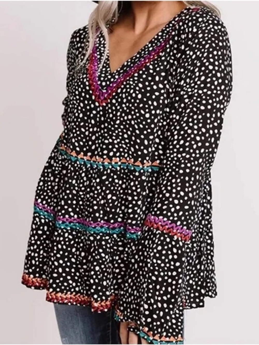 Savanna Jane Black and White Polka Dot Blouse 1X